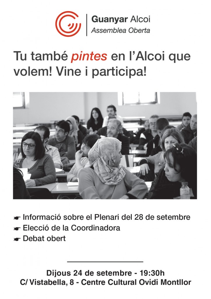 Guanyar celebra hui una Assemblea per elegir a la seua Coordinadora i per informar del Ple
