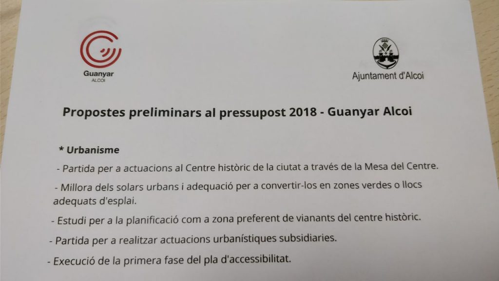 Guanyar Alcoi assenyala com una de les prioritats per al Pressupost del 2018 l’avançament en la municipalització dels serveis públics privatitzats