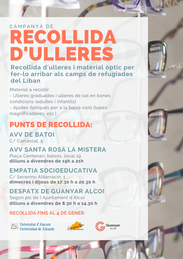 La tercera campanya solidària de recollida d’ulleres per a persones refugiades del Líban entra en la recta final amb més de 1500 ulleres arreplegades