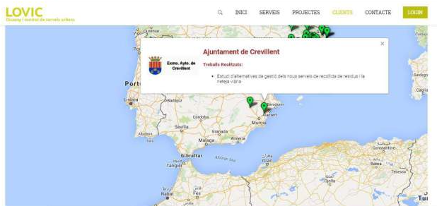 Captura de la web de l'empresa LOVIC on s'indicava que havia treballat per a l'Ajuntament de Crevillent