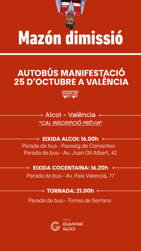 🚌 AUTOBÚS MANIFESTACIÓ MAZÓN DIMISSIÓ A VALÈNCIA